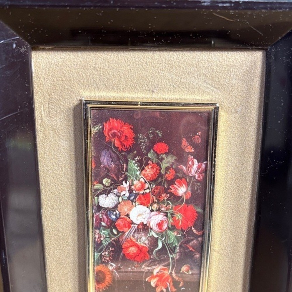 Vintage Abraham Mignon Fiori Framed Floral Art Print Layered Miniature Retro 7in - Picture 6 of 7